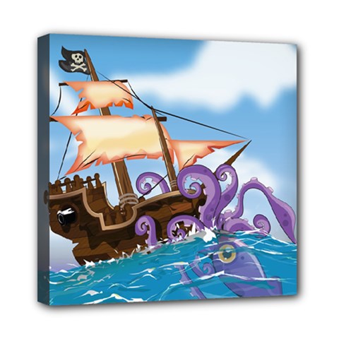 Piratepirate Ship Attacked By Giant Squid  Mini Canvas 8  X 8  (framed) by NickGreenaway