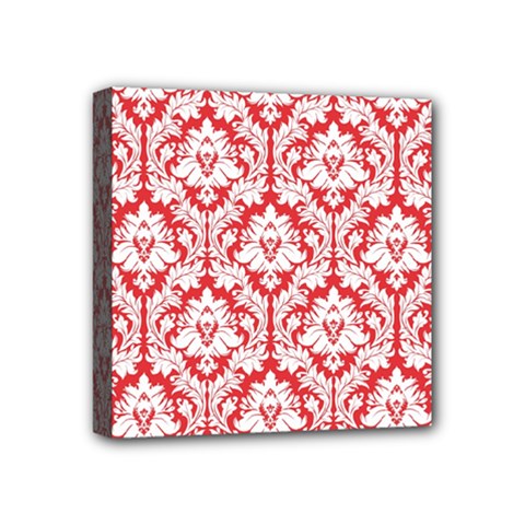 White On Red Damask Mini Canvas 4  X 4  (framed) by Zandiepants