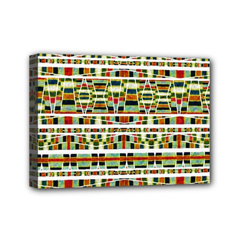 Aztec Grunge Pattern Mini Canvas 7  X 5  (framed) by dflcprints