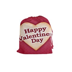 Heart Shaped Happy Valentine Day Text Design Drawstring Pouch (medium) by dflcprints