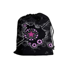 Pink Star Explosion Drawstring Pouch (large) by ArtistRoseanneJones