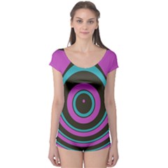 Distorted Concentric Circles Short Sleeve Leotard by LalyLauraFLM