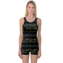 Modern Lace Stripe Pattern One Piece Boyleg Swimsuit by dflcprintsclothing