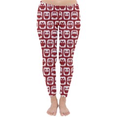 Red And White Owl Pattern Winter Leggings by GardenOfOphir