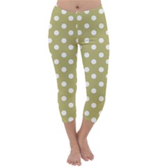 Lime Green Polka Dots Capri Winter Leggings  by GardenOfOphir