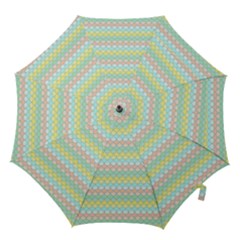 Scallop Repeat Pattern In Miami Pastel Aqua, Pink, Mint And Lemon Hook Handle Umbrellas (small) by PaperandFrill
