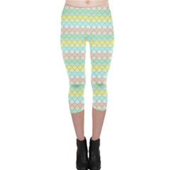 Scallop Repeat Pattern In Miami Pastel Aqua, Pink, Mint And Lemon Capri Leggings by PaperandFrill