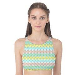 Scallop Repeat Pattern In Miami Pastel Aqua, Pink, Mint And Lemon Tank Bikini Top by PaperandFrill