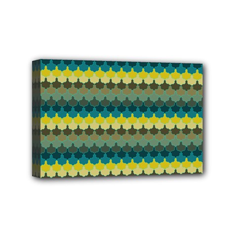 Scallop Pattern Repeat In  new York  Teal, Mustard, Grey And Moss Mini Canvas 6  X 4  by PaperandFrill
