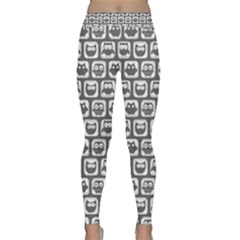 Gray And White Owl Pattern Yoga Leggings by GardenOfOphir