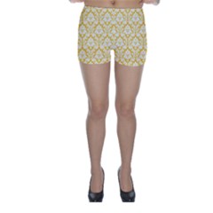 Sunny Yellow Damask Pattern Skinny Shorts by Zandiepants