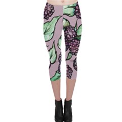 Black Raspberry Fruit Purple Pattern Capri Leggings  by BubbSnugg