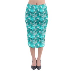 Aquamarine Geometric Triangles Pattern Midi Pencil Skirt by KirstenStar