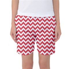 Poppy Red & White Zigzag Pattern Women s Basketball Shorts by Zandiepants
