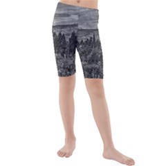 Black And White Landscape Scene Kid s Mid Length Swim Shorts by dflcprintsclothing