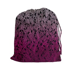 Pink Ombre Feather Pattern, Black, Drawstring Pouch (xxl) by Zandiepants