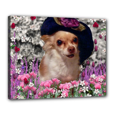 Chi Chi In Flowers, Chihuahua Puppy In Cute Hat Canvas 20  X 16  by DianeClancy