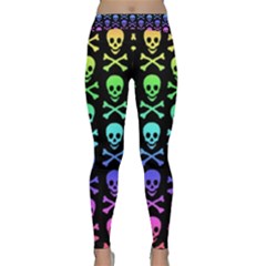 Rainbow Skull And Crossbones Pattern Yoga Leggings by ArtistRoseanneJones