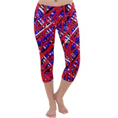 Red And Blue Pattern Capri Yoga Leggings by Valentinaart