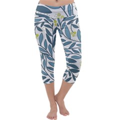Blue Floral Design Capri Yoga Leggings by Valentinaart
