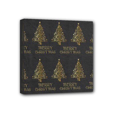 Merry Christmas Tree Typography Black And Gold Festive Mini Canvas 4  X 4  by yoursparklingshop
