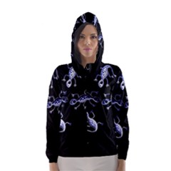 Blue Decorative Artistic Lizards Hooded Wind Breaker (women) by Valentinaart