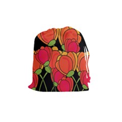 Orange Tulips Drawstring Pouches (medium)  by Valentinaart