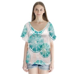 Turquoise Citrus And Dots Flutter Sleeve Top by DanaeStudio