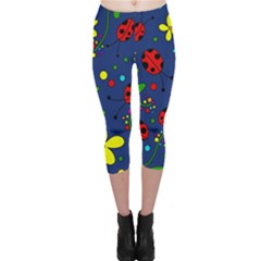 Ladybugs - Blue Capri Leggings  by Valentinaart