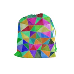 Triangles, Colorful Watercolor Art  Painting Drawstring Pouches (large)  by picsaspassion