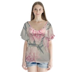 Cloves Flowers Pink Carnation Pink Flutter Sleeve Top by Amaryn4rt