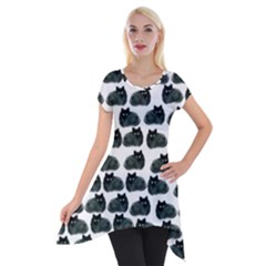 Black Cat Short Sleeve Side Drop Tunic by Brittlevirginclothing