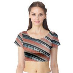 Architecture Building Glass Pattern Short Sleeve Crop Top (tight Fit) by Amaryn4rt