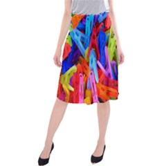 Clothespins Colorful Laundry Jam Pattern Midi Beach Skirt by Nexatart