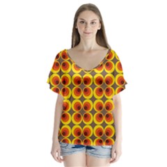 Seventies Hippie Psychedelic Circle Flutter Sleeve Top