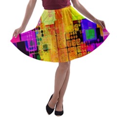 Abstract Squares Background Pattern A-line Skater Skirt by Nexatart