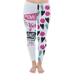 My Every Moment Spent With You Is Diamond To Me / Diamonds Hearts Lips Pattern (white) Classic Winter Leggings by FashionFling
