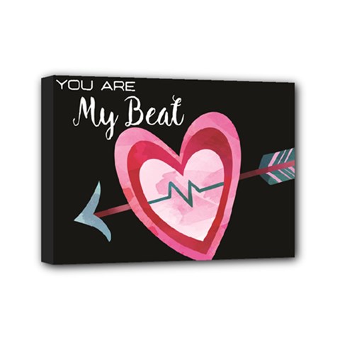 You Are My Beat / Pink And Teal Hearts Pattern (black)  Mini Canvas 7  X 5  by FashionFling