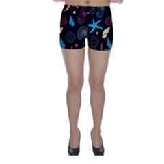 Seahorse Starfish Seashell Shell Skinny Shorts by Nexatart