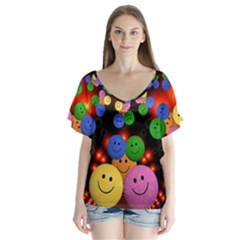Smiley Laugh Funny Cheerful Flutter Sleeve Top