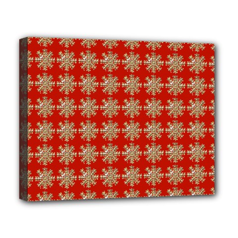 Snowflakes Square Red Background Deluxe Canvas 20  X 16   by Nexatart