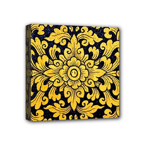 Flower Pattern In Traditional Thai Style Art Painting On Window Of The Temple Mini Canvas 4  X 4  by Amaryn4rt