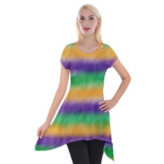 Mardi Gras Strip Tie Die Short Sleeve Side Drop Tunic by PhotoNOLA