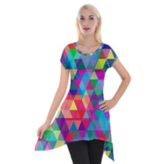 Colorful Abstract Triangle Shapes Background Short Sleeve Side Drop Tunic by TastefulDesigns