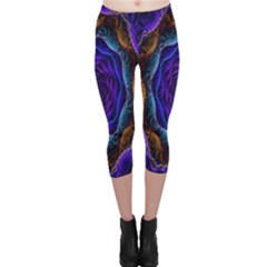 Flowers Dive Neon Light Patterns Capri Leggings  by Simbadda