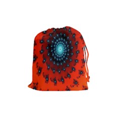 Red Fractal Spiral Drawstring Pouches (medium)  by Simbadda
