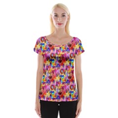 Spring Hearts Bohemian Artwork Women s Cap Sleeve Top