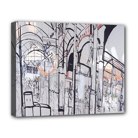 Cityscapes England London Europe United Kingdom Artwork Drawings Traditional Art Deluxe Canvas 20  X 16   by Simbadda