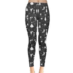 Dark Gray Cute White Cats Pattern Leggings by CoolDesigns