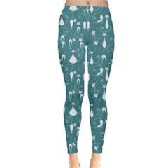 Teal Cute White Cats Pattern Leggings by CoolDesigns